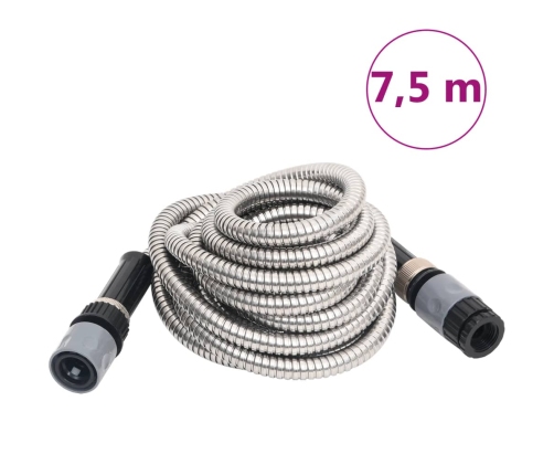 Manguera jardín y pulverizador acero inoxidable plata 14mm 7,5m