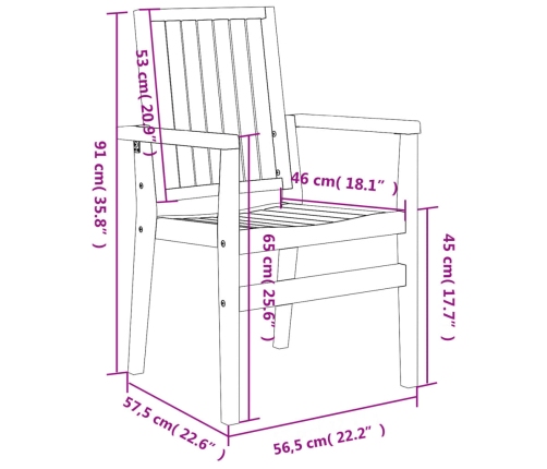 Sillas de jardín apilables 2 uds madera de teca 56,5x57,5x91 cm