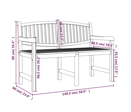 Banco de jardín madera maciza de teca 149,5x60x90 cm