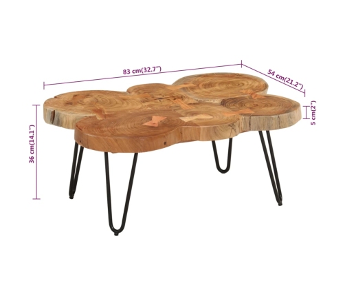 Mesa de centro 6 troncos madera maciza acacia 36 cm