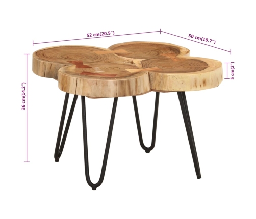 Mesa de centro 4 troncos madera maciza acacia 36 cm