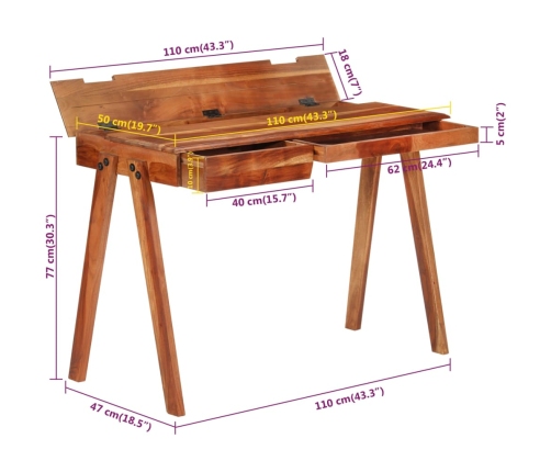 Escritorio con cajones madera maciza de acacia 110x50x77 cm