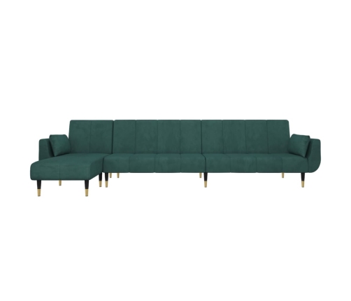 Sofá cama en forma de L terciopelo verde oscuro 275x140x70 cm