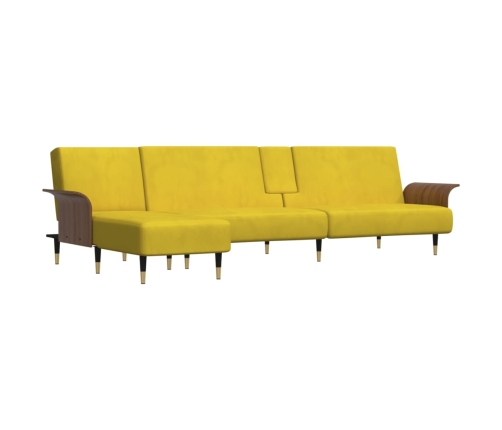 vidaXL Sofá cama en forma de L terciopelo amarillo 279x140x70 cm