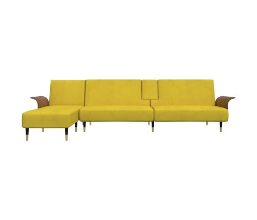 vidaXL Sofá cama en forma de L terciopelo amarillo 279x140x70 cm