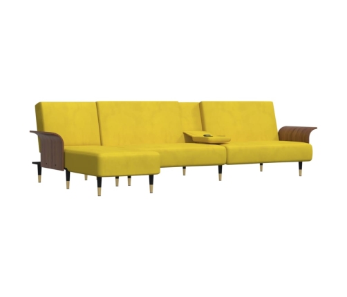 vidaXL Sofá cama en forma de L terciopelo amarillo 279x140x70 cm