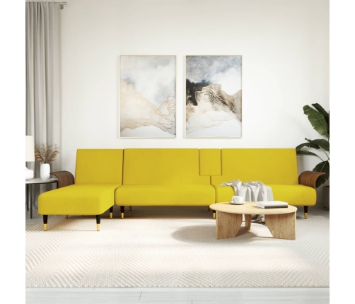 vidaXL Sofá cama en forma de L terciopelo amarillo 279x140x70 cm