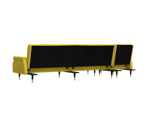 vidaXL Sofá cama en forma de L terciopelo amarillo 271x140x70 cm