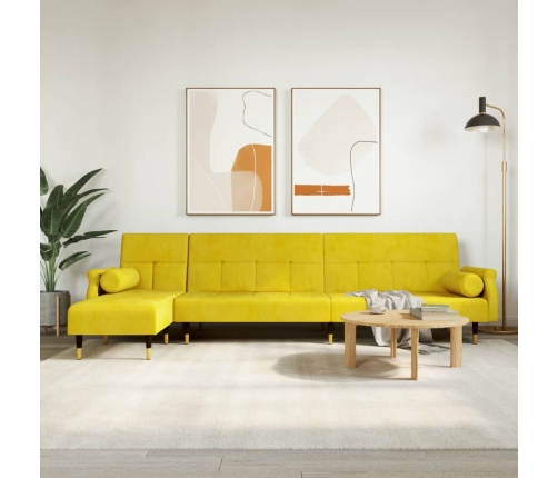 Sofá cama en forma de L terciopelo amarillo 271x140x70 cm