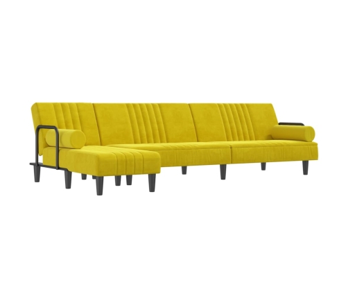 Sofá cama en forma de L terciopelo amarillo 260x140x70 cm