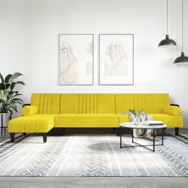 Sofá cama en forma de L terciopelo amarillo 260x140x70 cm