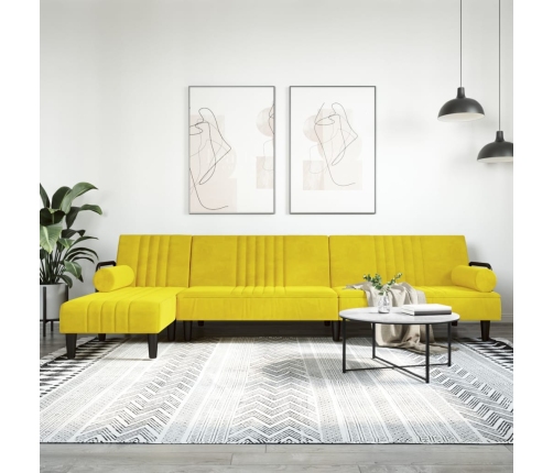 Sofá cama en forma de L terciopelo amarillo 260x140x70 cm