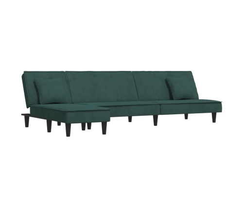 Sofá cama en forma de L terciopelo verde oscuro 255x140x70 cm