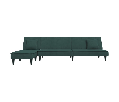 Sofá cama en forma de L terciopelo verde oscuro 255x140x70 cm