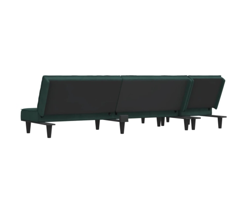 Sofá cama en forma de L terciopelo verde oscuro 255x140x70 cm