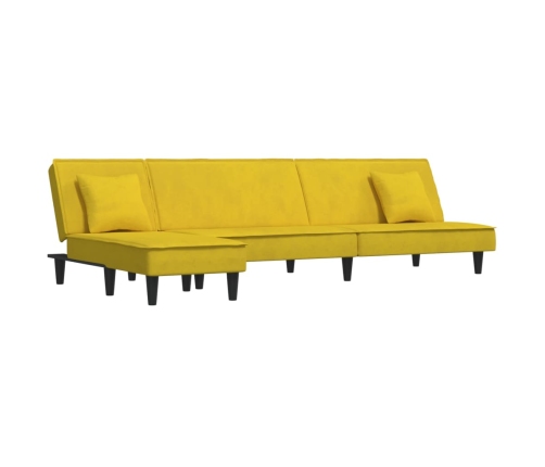 Sofá cama en forma de L terciopelo amarillo 255x140x70 cm