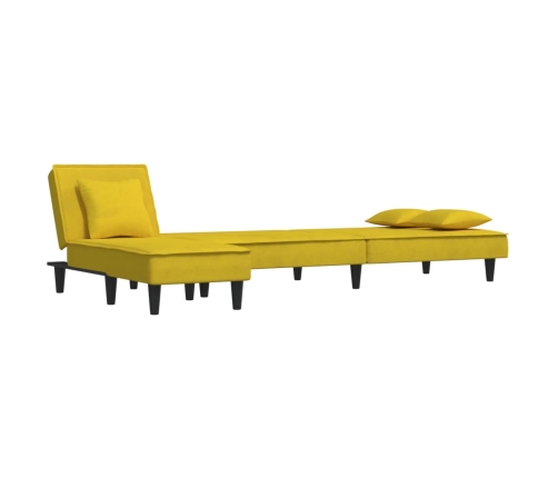 Sofá cama en forma de L terciopelo amarillo 255x140x70 cm