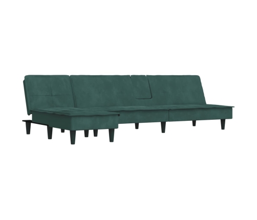 Sofá cama en forma de L terciopelo verde oscuro 255x140x70 cm