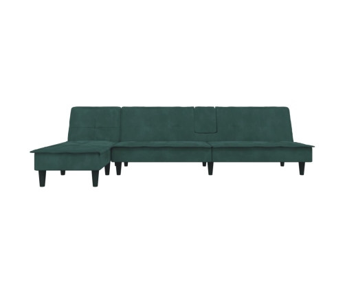 Sofá cama en forma de L terciopelo verde oscuro 255x140x70 cm