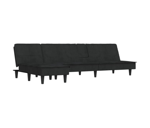 Sofá cama en forma de L terciopelo negro 255x140x70 cm