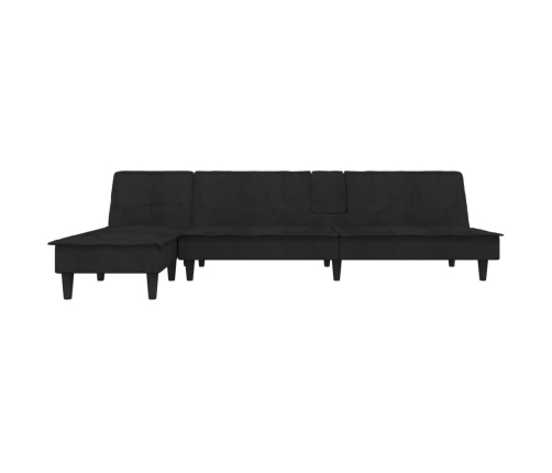 Sofá cama en forma de L terciopelo negro 255x140x70 cm