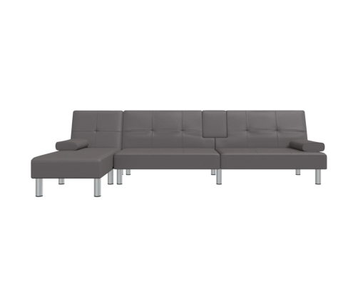 vidaXL Sofá cama en forma de L cuero sintético gris 255x140x70 cm