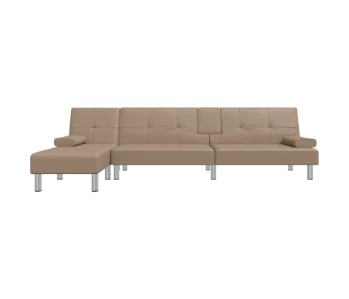 vidaXL Sofá cama en forma de L cuero sintético capuchino 255x140x70 cm