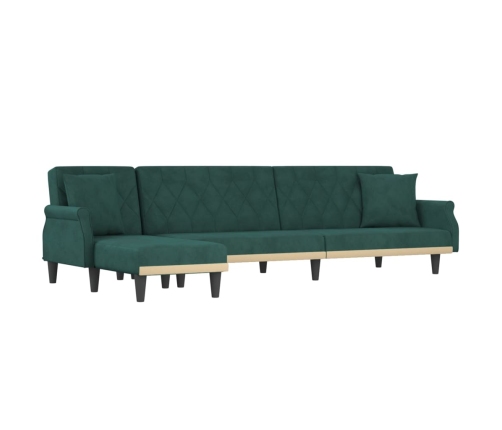 vidaXL Sofá cama en forma de L terciopelo verde oscuro 271x140x70 cm