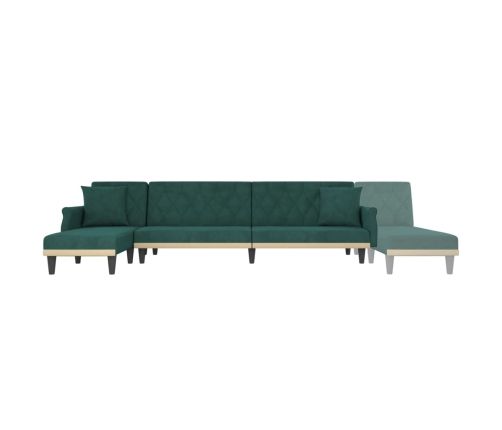 vidaXL Sofá cama en forma de L terciopelo verde oscuro 271x140x70 cm