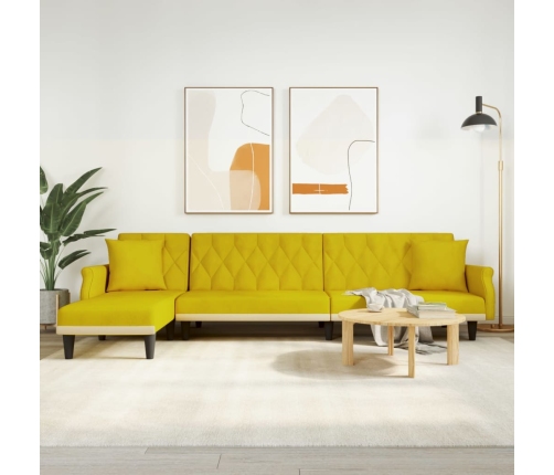 Sofá cama en forma de L terciopelo amarillo 271x140x70 cm