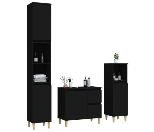 Set de muebles de baño 3 piezas madera contrachapada negro