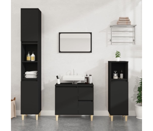 Set de muebles de baño 3 piezas madera contrachapada negro