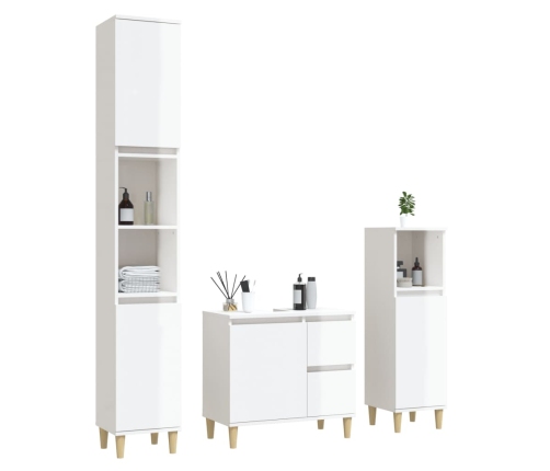 Set de muebles baño 3 pzas madera contrachapada blanco brillo