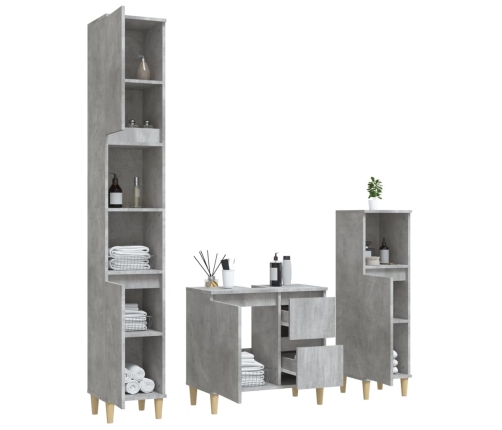 Set de muebles baño 3 pzas madera contrachapada gris hormigón