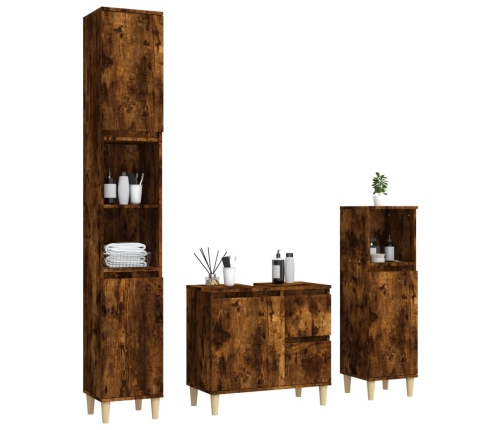 Set de muebles baño 3 pzas madera contrachapada roble ahumado