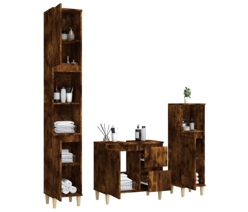 Set de muebles baño 3 pzas madera contrachapada roble ahumado