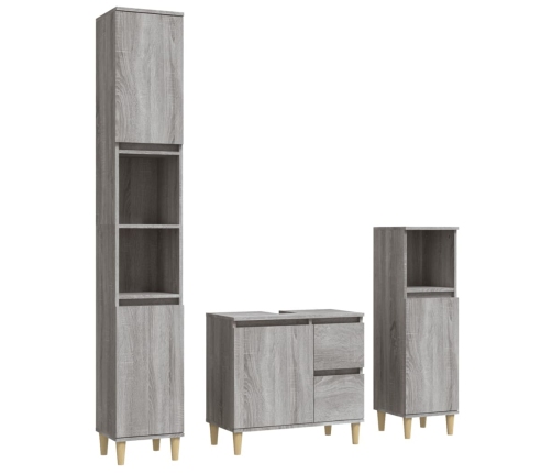 Set de muebles de baño 3 pzas madera contrachapada gris sonoma