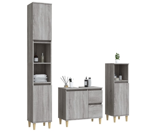 Set de muebles de baño 3 pzas madera contrachapada gris sonoma