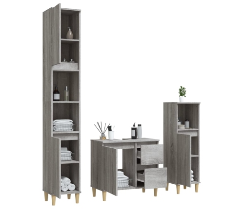 Set de muebles de baño 3 pzas madera contrachapada gris sonoma