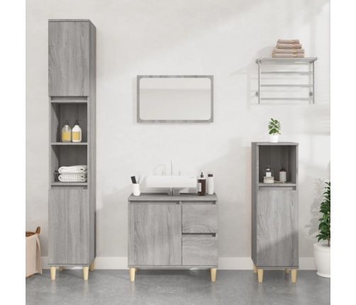 Set de muebles de baño 3 pzas madera contrachapada gris sonoma