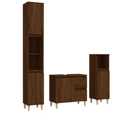 Set de muebles de baño 3 pzas madera contrachapada roble marrón