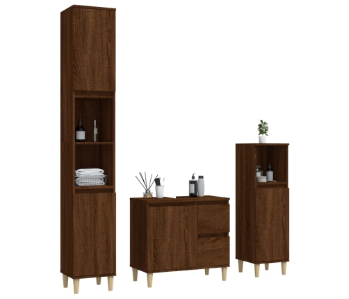 Set de muebles de baño 3 pzas madera contrachapada roble marrón