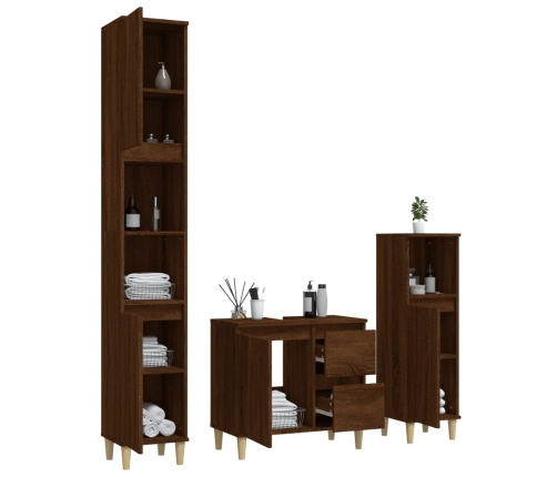 Set de muebles de baño 3 pzas madera contrachapada roble marrón