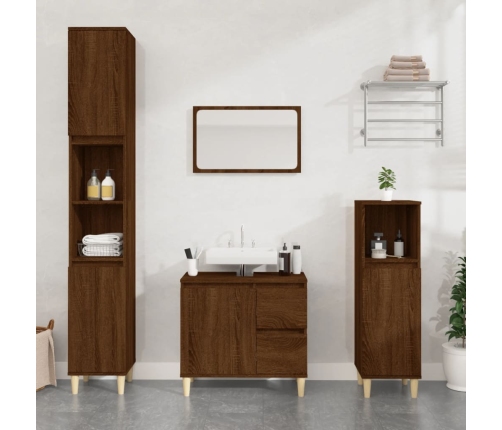 Set de muebles de baño 3 pzas madera contrachapada roble marrón