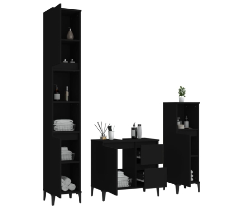 Set de muebles de baño 3 piezas madera contrachapada negro