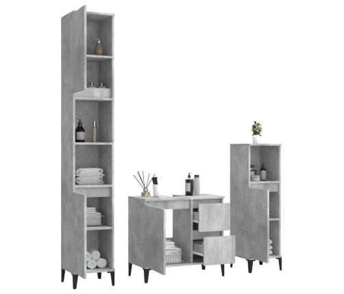 Set de muebles baño 3 pzas madera contrachapada gris hormigón