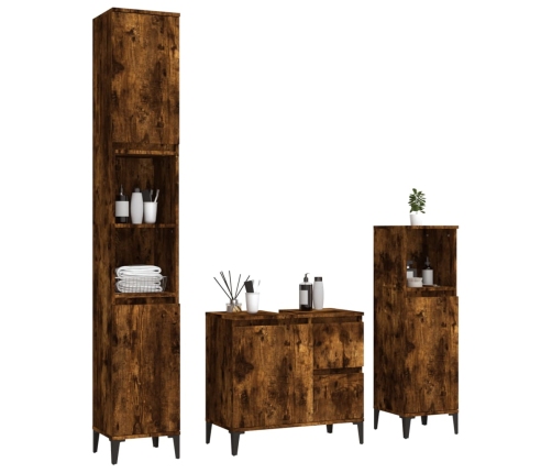 Set de muebles baño 3 pzas madera contrachapada roble ahumado