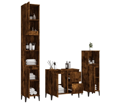 Set de muebles baño 3 pzas madera contrachapada roble ahumado