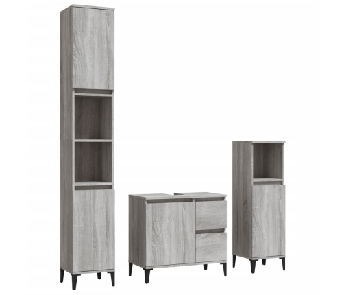 Set de muebles de baño 3 pzas madera contrachapada gris sonoma