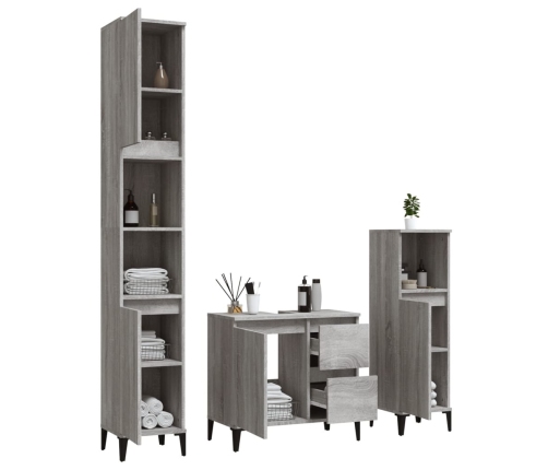 Set de muebles de baño 3 pzas madera contrachapada gris sonoma